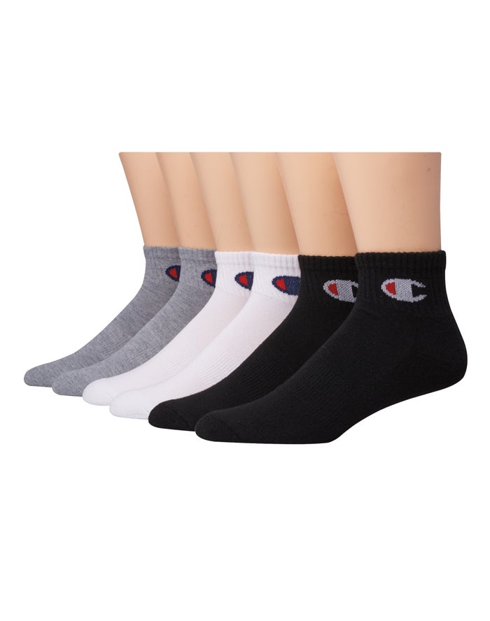 Champion Dame Sokker Hvide/Grå/Sort - Ankle C Logo 6-Pairs - Danmark LGV-780342